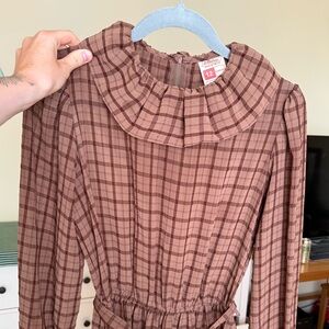 Vintage Brown Plaid Long Sleeve Dress
